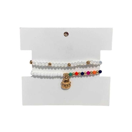 [¨63945] Set Pulseras Elasticas Blanca y Transparente con Gatito