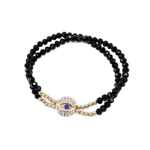 [¨67367] Pulsera Negra con ojo Turco Dorado con Brillos