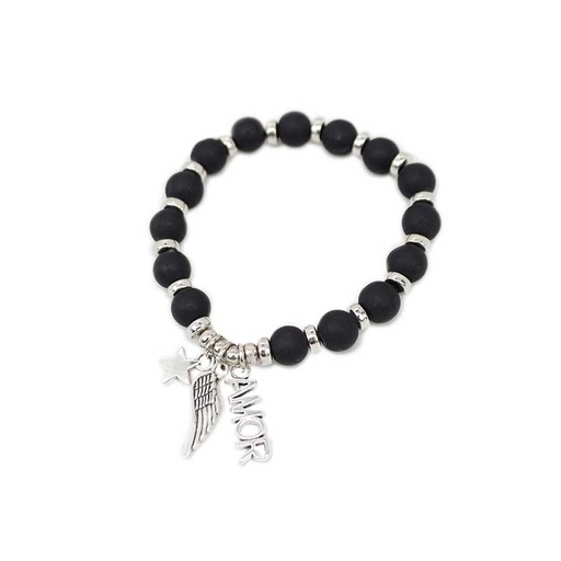 [¨68929] Pulsera Negra Amor, Alita y Estrella