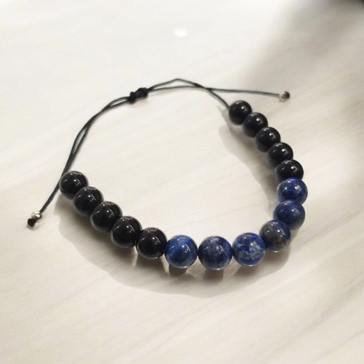 Pulsera Gema Lapislazuli y Obsidiana Hilo