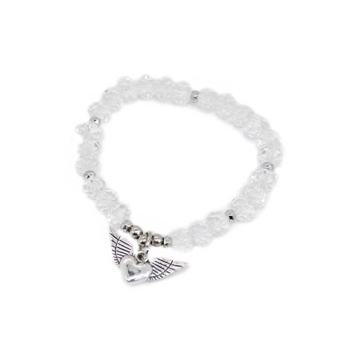 Pulsera Transparente con Corazon Plateado con Alitas