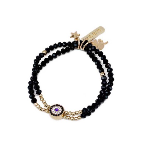 Pulsera Negra con Ojo Turco con Brillos