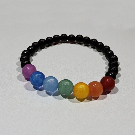 Pulsera Gema Obsidiana Negra con 7 Chakras Esfera 6mm