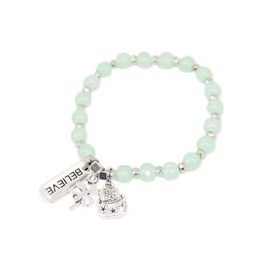 [¨68931] Pulsera Verde con Gatito, Trebol y Believe