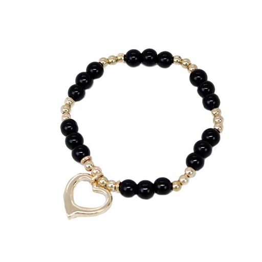 [¨66219] Pulsera Negra y Dorada con Corazon