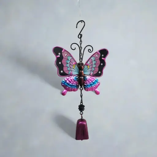 Movil Metal Colgante Mariposa Fucsia con Campana 35cm