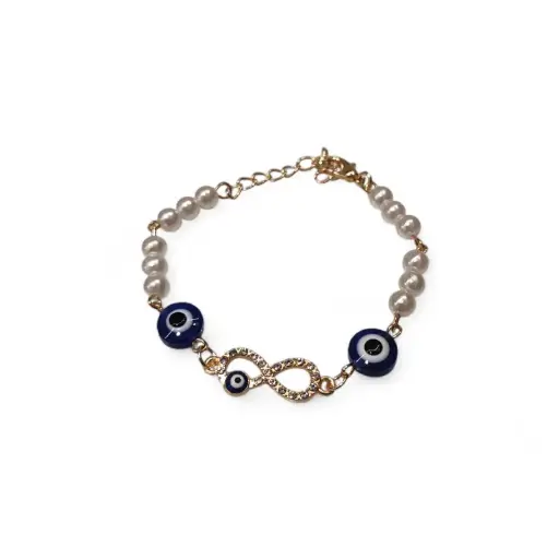 Pulsera Trendy Perlas con Ojo Turco y Infinito con Strass