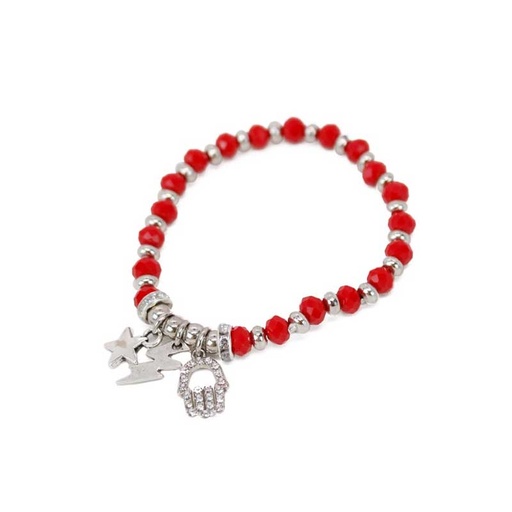 Pulsera Roja  Estrella, Rayo y Mano de Fatima con Strass