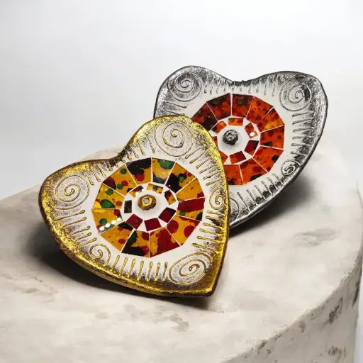Porta Sahumerio Corazon con Mosaicos Colores Surtidos