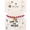 Pulsera Fucsia y Dorado con Corazon y Rayo