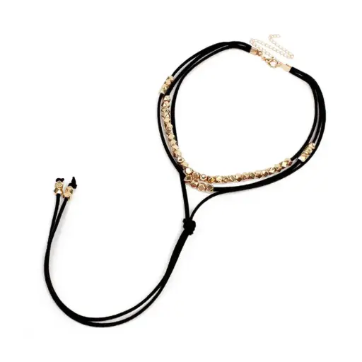 [107368] Collar de Gamuzas Gold Diamonds Negro