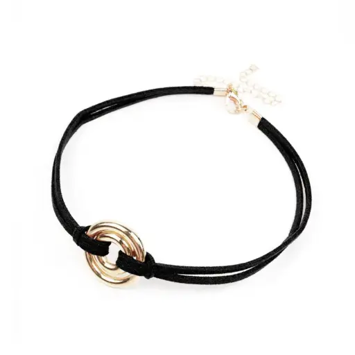 [107319] Choker de Gamuza Golden Circles Negro