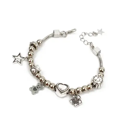 Pulsera Trendy Multidijistes Corazon, Flor, Estrella y Oso