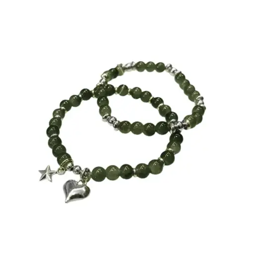 [107177] Set Pulseras Elasticas Corazon con Estrella Tono Verde