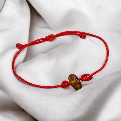 Pulsera Gema Ambar Hilo Regulable Rojo