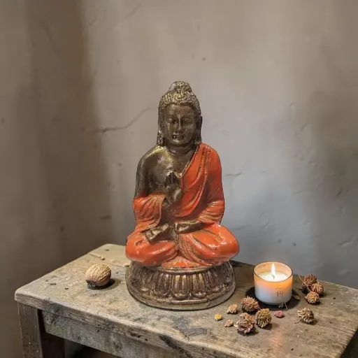 Buda Dorado Manto Naranja 13cm