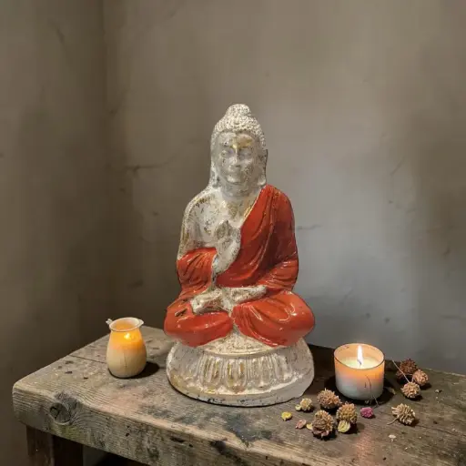 Buda Blanco Manto Naranja 13cm