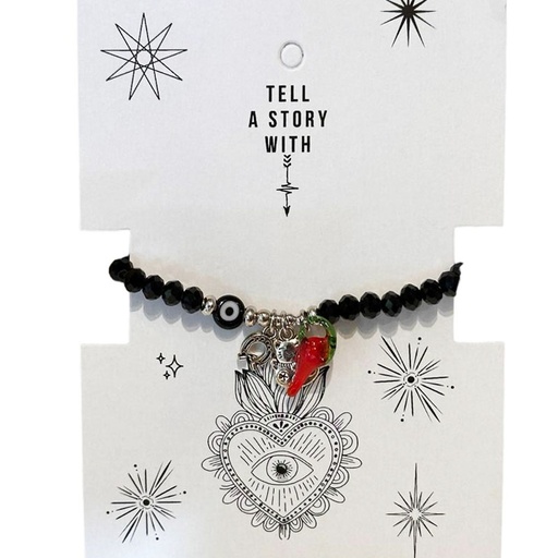 Pulsera Negra con Ojo Turco y Dijes