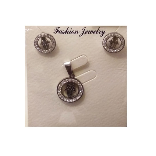 Set Aros y Dijes Acero Quirurgico con Strass Mano de Fatima