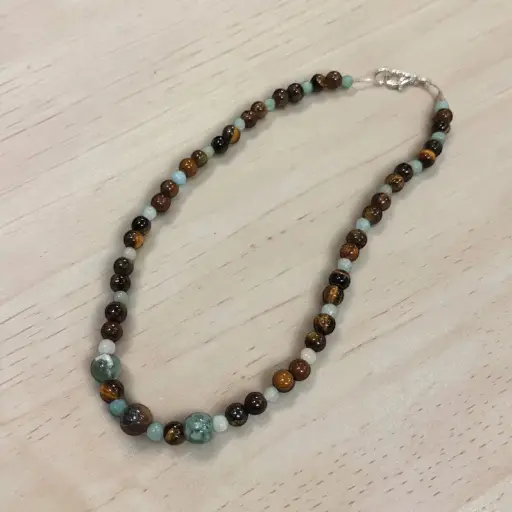 Collar Gemas Amazonita, Agata Verde y Ojo de Tigre