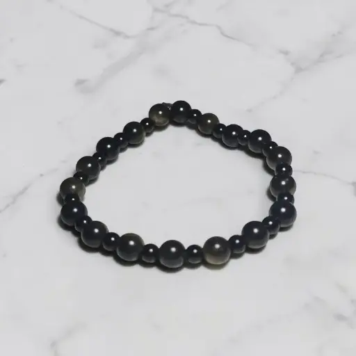 Pulsera Gema Obsidiana Negra y Obsidiana Dorada Elastica 
