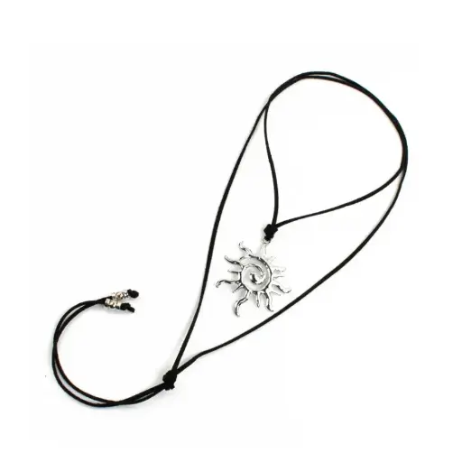 [{108030] Collar de Gamuza Silver Solar Spirit Negro