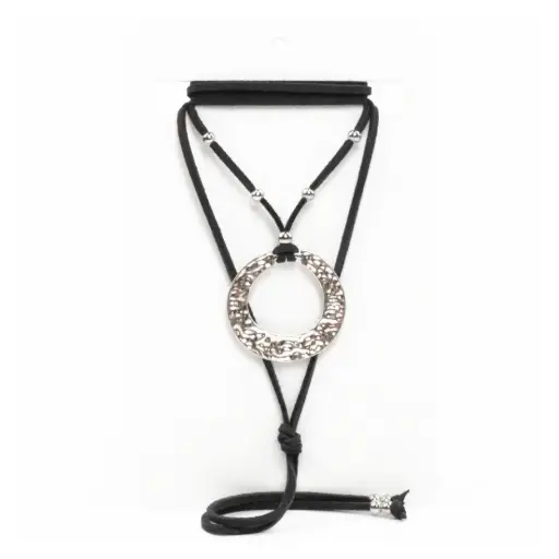 [{108088] Collar de Gamuza Silver Ripple Negra