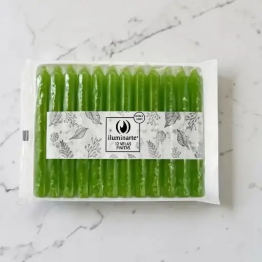 [7798081510619] Velas Finas x12u Verde Iluminarte