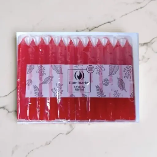 [7798081510619] Velas Finas x12u Roja Iluminarte