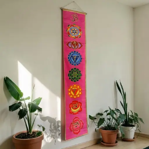 Banderin 7 Chakras Fondo Rosa 175x35cm