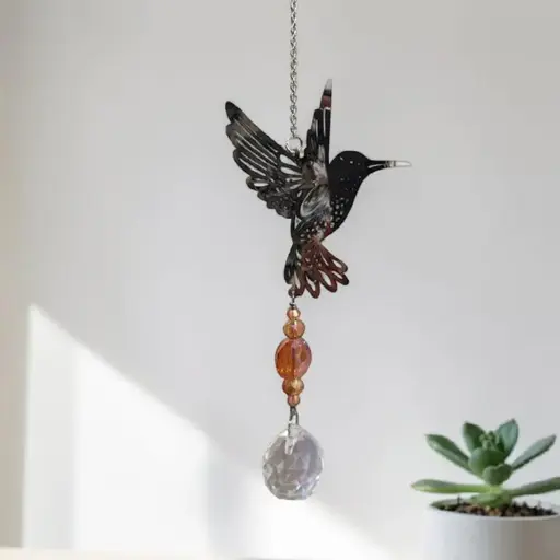 Movil Metal Colgante Colibri Espejado con Atrapasol 40cm