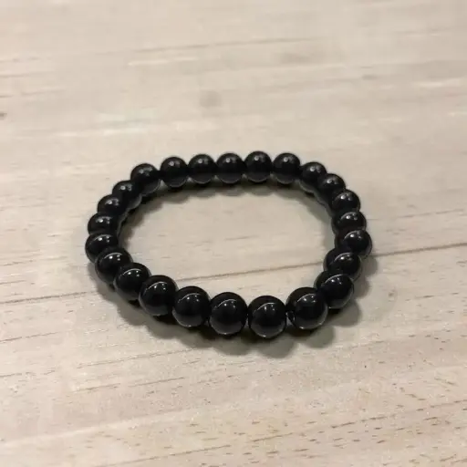 Pulsera Gema Elastica Obsidiana Negra 8mm