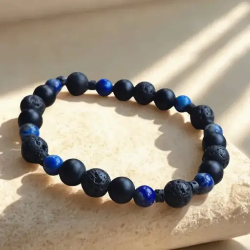 Pulsera Gema Elastica Onix Mate, Lapislazuli y Piedra Volcanica