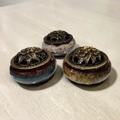 Potiche Ceramica con Tapa Colores Varios