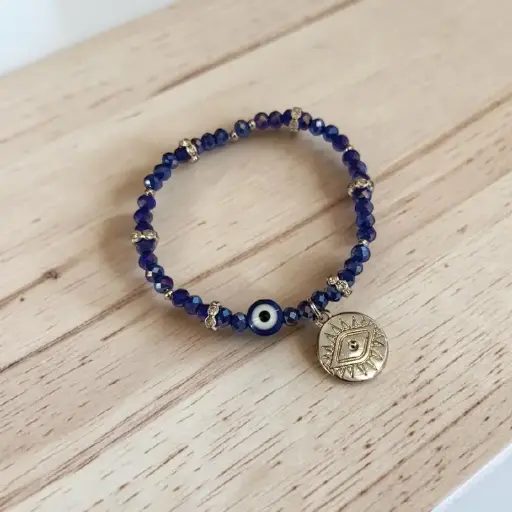 Pulsera Elastica con Dijes Ojo Turco Azul 