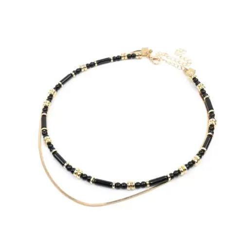Collar Combinado Doble Dorado y Negro