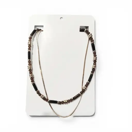 [109576] Collar Combinado Doble Dorado y Gris