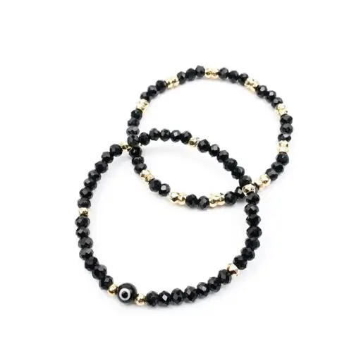 [109999] Set Pulseras Elasticas Negras con Ojo Turco