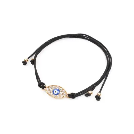 [107630]  Pulsera de Hilo Shiny Negro Ojo Turco