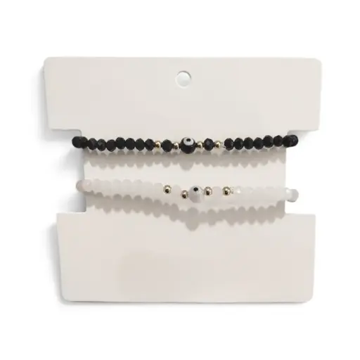Set Pulseras Elasticas Blanca y Negra con Ojo Turco
