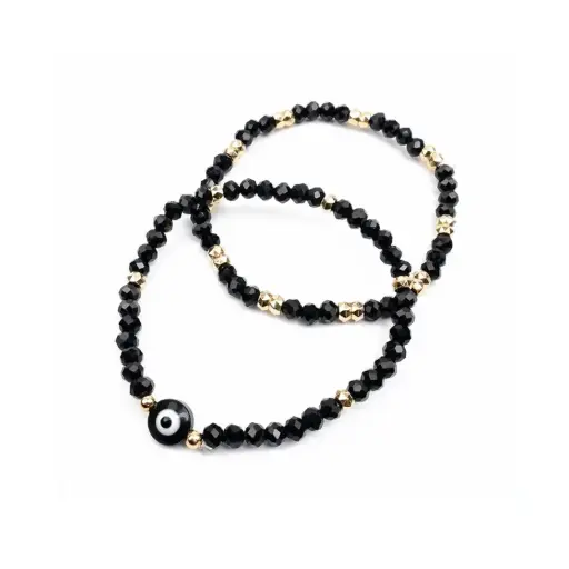 [110028] Set Pulseras Elasticas Negras con Ojo Turco