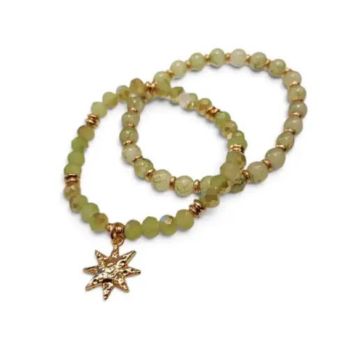 [110152] Set Pulseras Elasticas Verdes con Dije de Sol Dorado