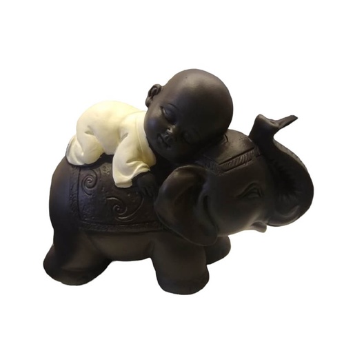 Buda Bebe Negro Manto Blanco con Elefante 9cm