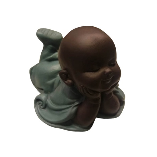 Buda Bebe Negro Acostado Manto Verde 9cm