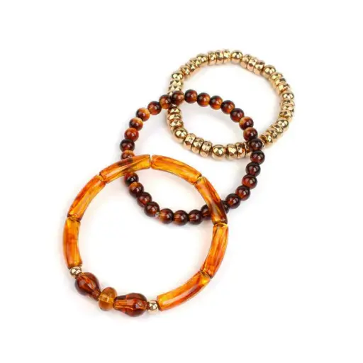 [108896] Set Tres Pulseras Elasticas Ambar y Dorada