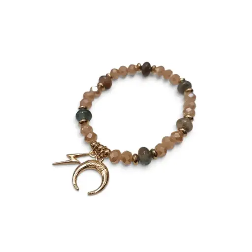 [110255] Pulsera Elastica Bicolor con Dijes Dorado Rayo y Luna