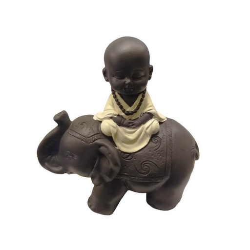 Buda Bebe Negro Manto Blanco con Elefante 12cm