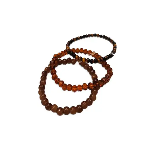 [109657] Set Tres Pulseras Elasticas Ambar y Simil Ojo de Tigre