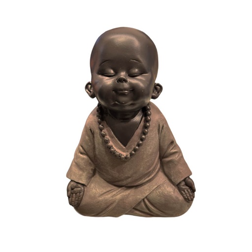 Buda Bebe Negro Meditando Tunica Gris 14cm