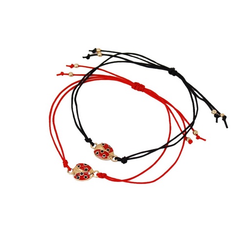 [¨75973] Set Pulsera Hilo Negra y Roja con Mariquita